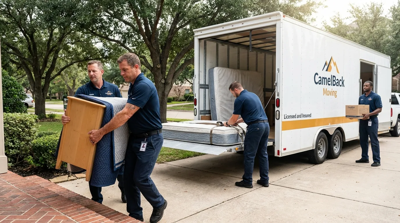 Crew loading residential truck for cross-state move from Saint Charles, IL