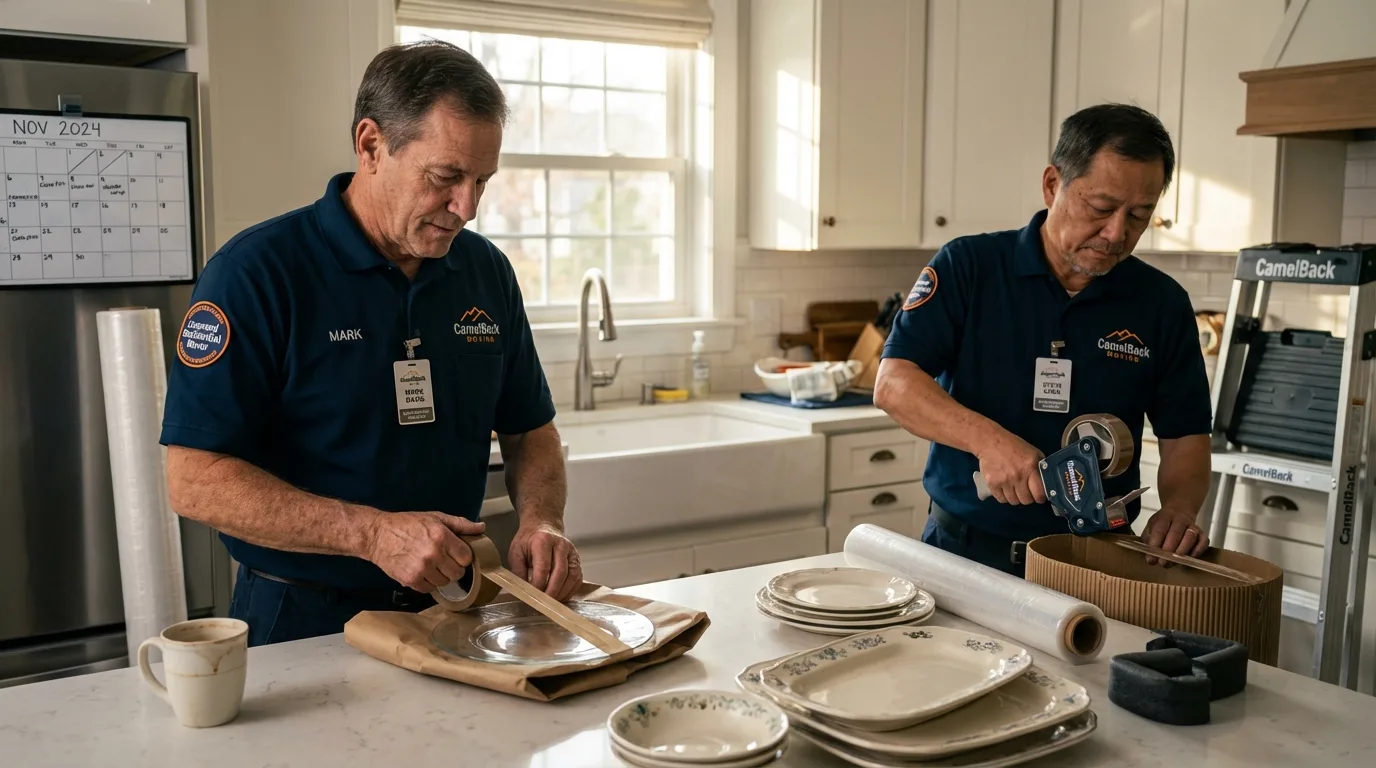 Professional crew packing kitchen dishware in Saint Charles, IL